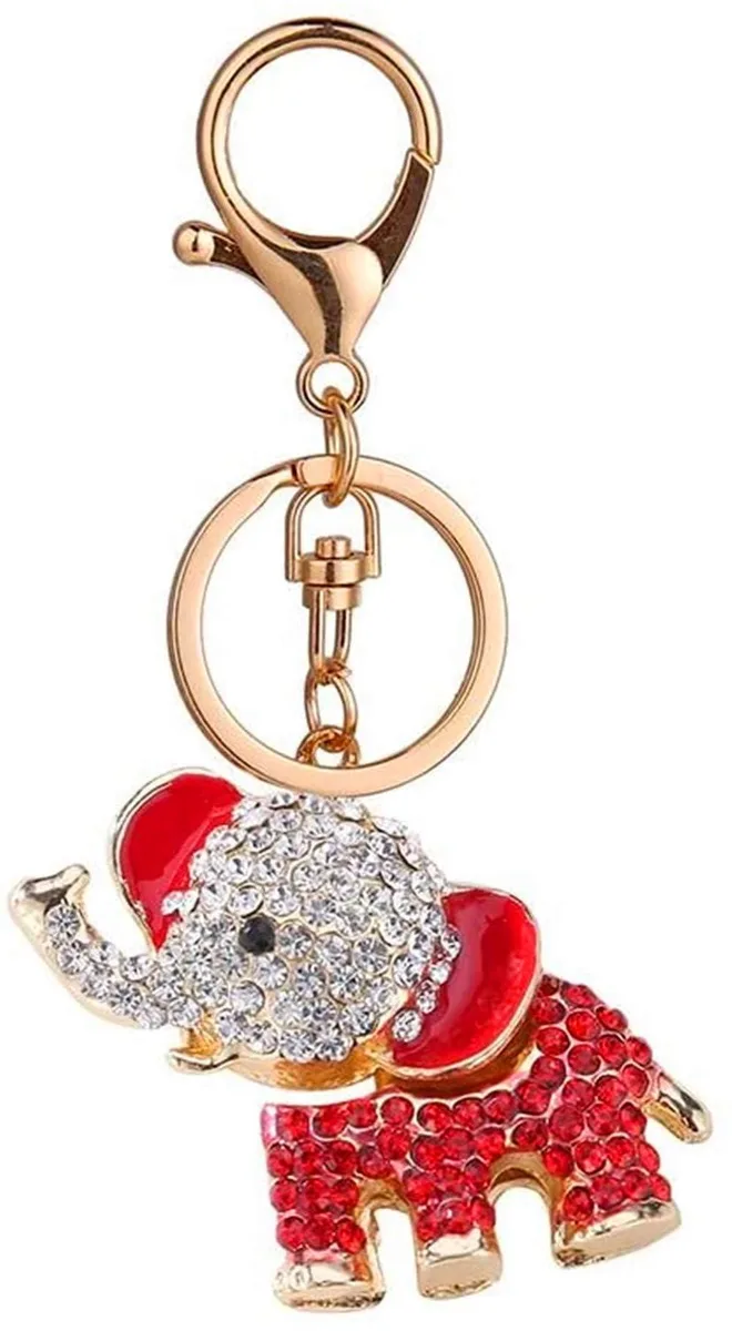 Cute Animal BlingBling Crystals Keychain Red Elephant Black — product photo