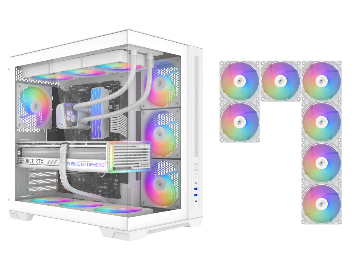 SAMA SAMA V52 PC Case White 7 ARGB Fans Hub Tempered Glass Mid Tower — product photo