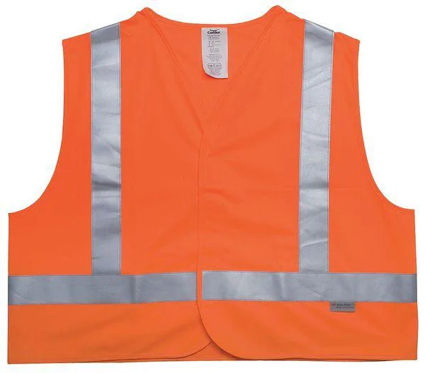Bright orange high-visibility vest with silver reflective stripes, hook-and-loop front closure, 3XL size