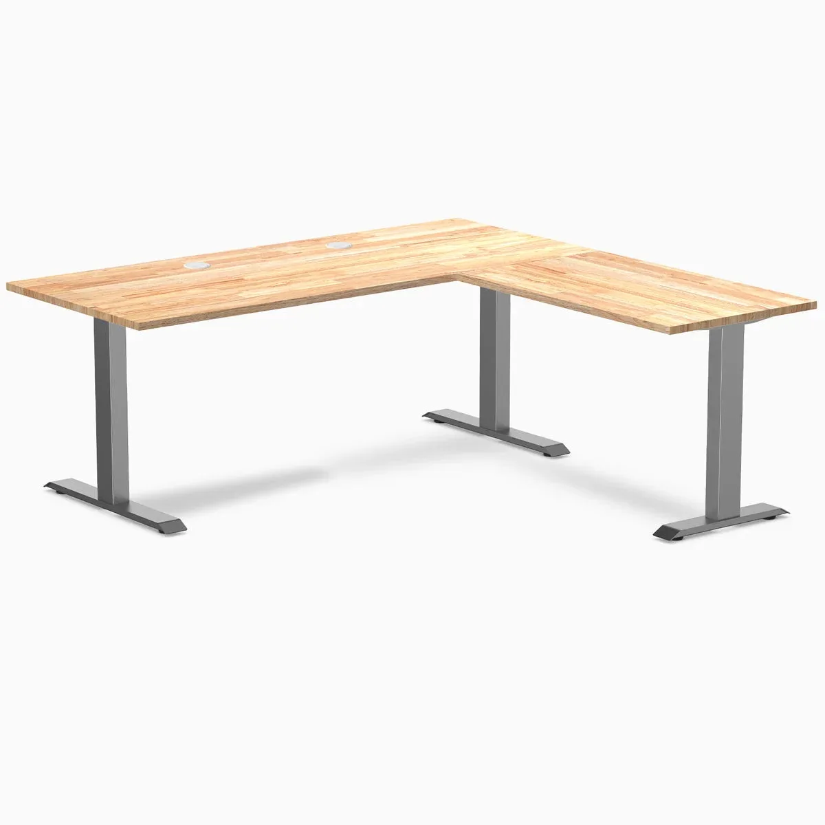 Desky Desky Zero Rubberwood L-Shape Desk Natural Timber 72 x 30 x 70 x 24 in Grommets Space Gray — product photo