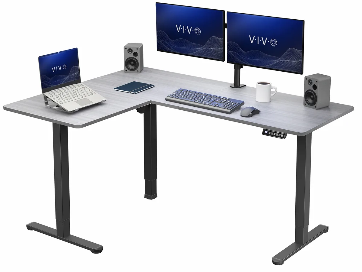 VIVO VIVO Gray / Black Electric Corner Standing Desk 63 x 47 office furniture — product photo