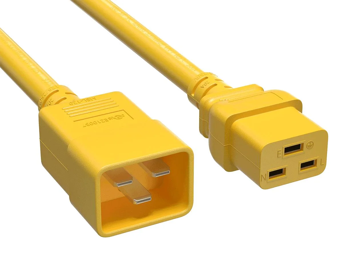Cable Leader Cable Leader 6ft IEC C20 to C19 Heavy Duty Power Extension Cord 12 AWG 20A 250V Yellow — product photo