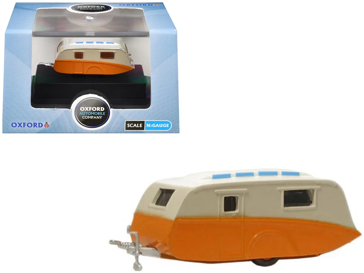 Oxford Diecast Oxford Diecast Caravan Trailer Cream and Orange 1/148 Scale 1.25 in hobby collectible — product photo