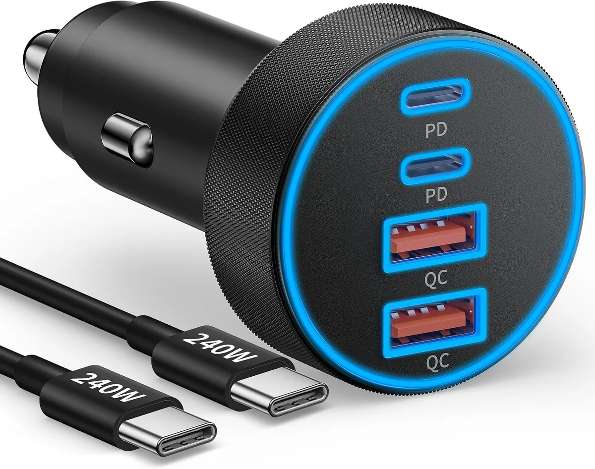 Leelbox Leelbox 90W 4-Port Car Charger 2×USB-C 2×USB-A 240W Cable — product photo