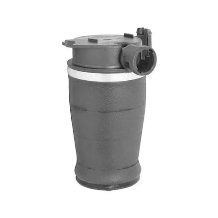 Black rubber air spring with metal fittings, rear right suspension component