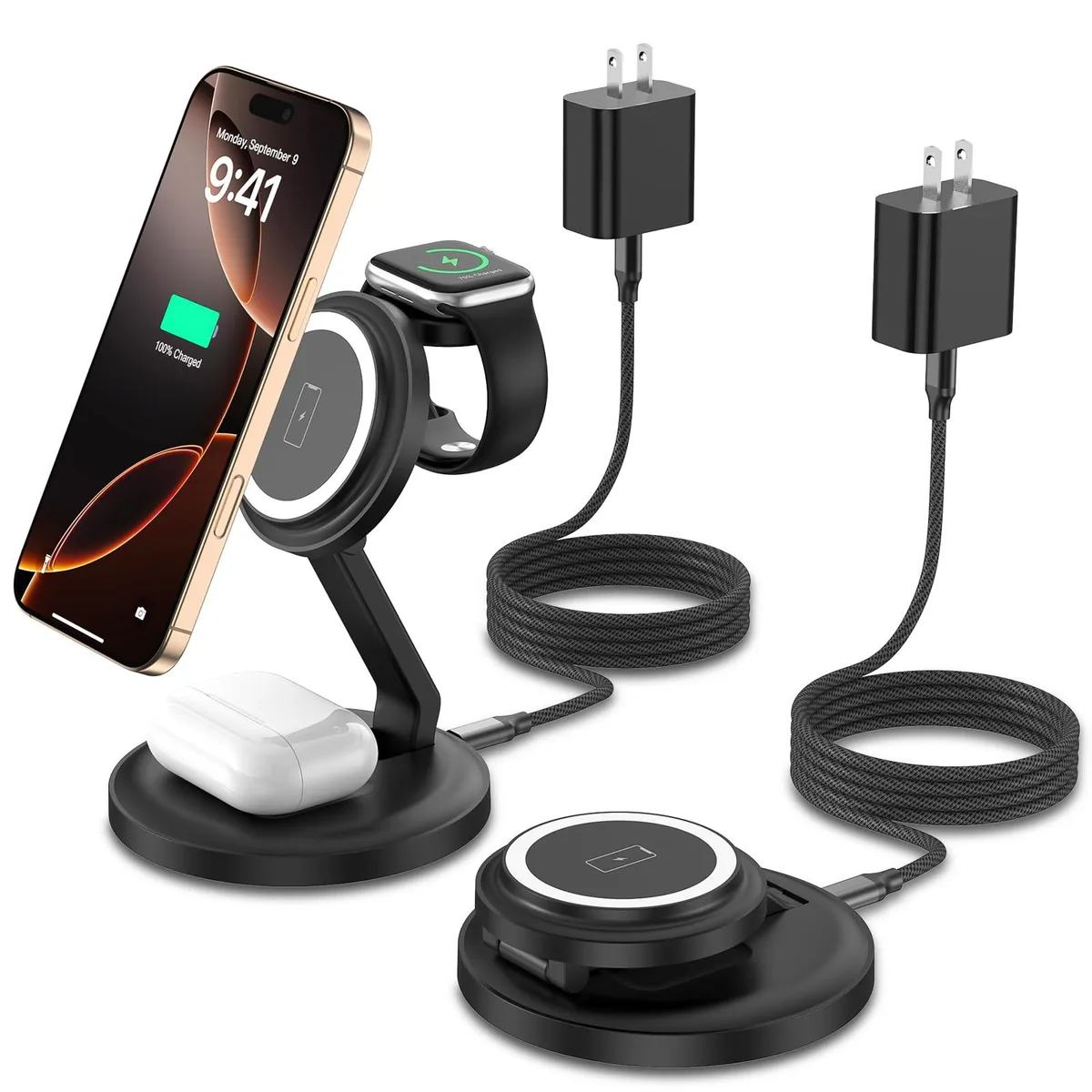  Nuinno 3-in-1 Foldable Magnetic Wireless Charger 2-Pack Black — product photo