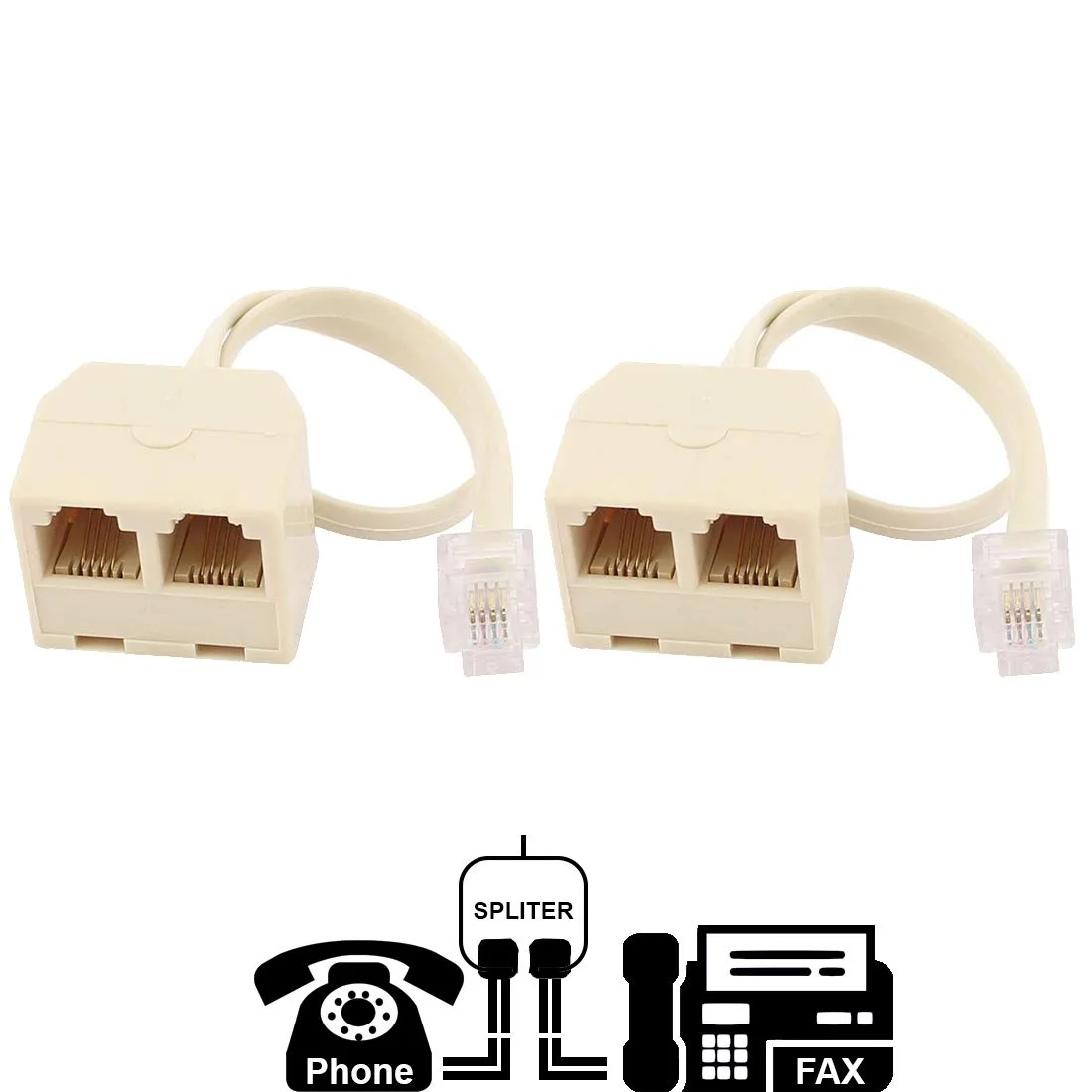 TeKit TeKit TKRJ11SC 2-way RJ11 6P4C phone cable splitter 1 male to 2 female grey 2 pack — product photo