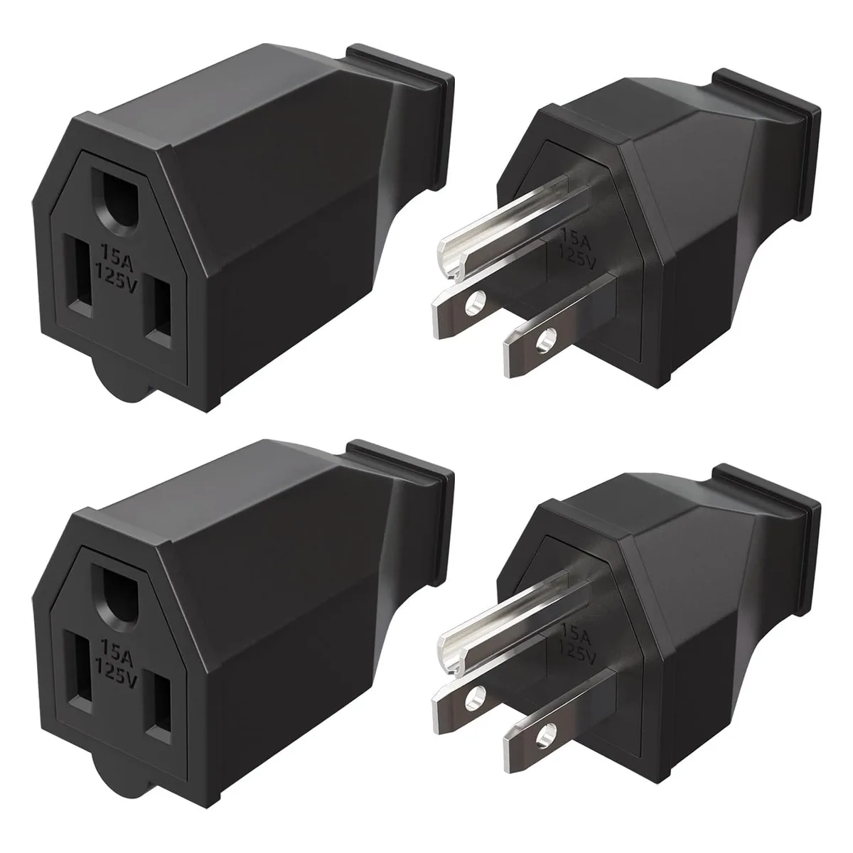  2 Sets Extension Cord Repair Ends Male Female 3 Prong 125V 15A Straight Blade Plug YY034 — product photo