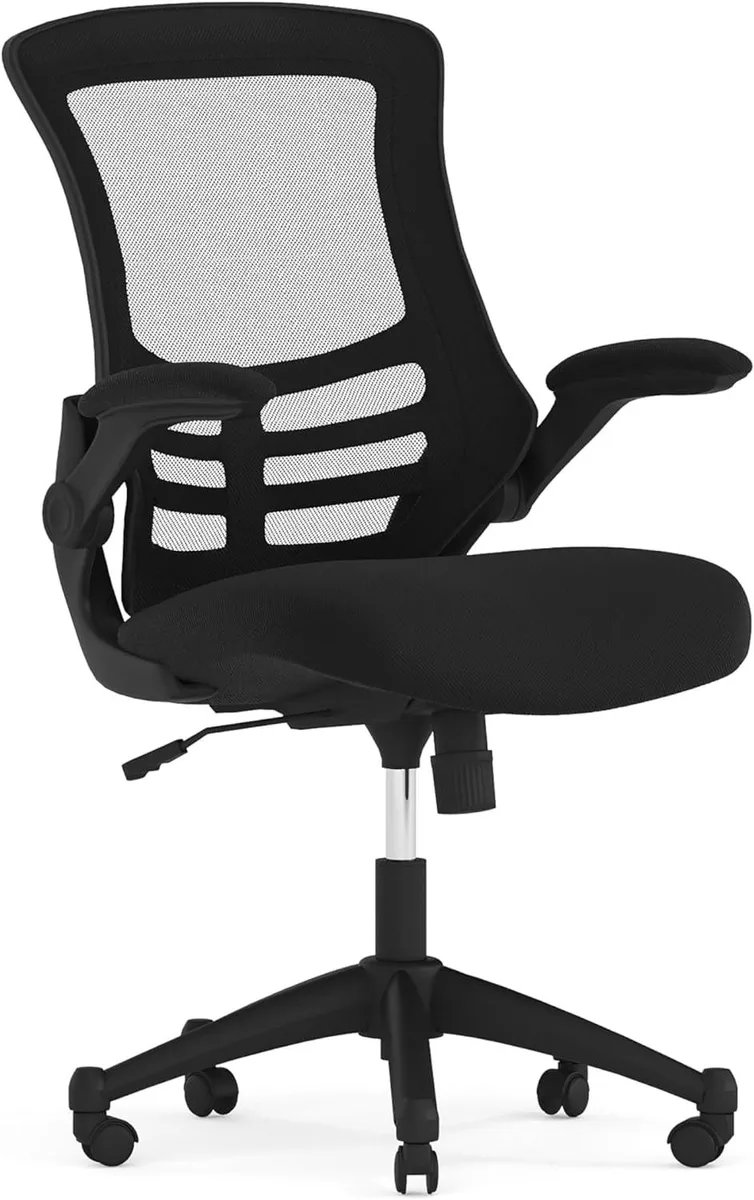 PISKEKAT PISKEKAT Kelista Mid-Back Black Mesh Swivel Ergonomic Task Office Chair with Flip-Up Arms — product photo