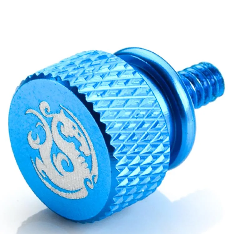 Blue aluminium thumbscrew with Bitspower logo, 6-32 thread