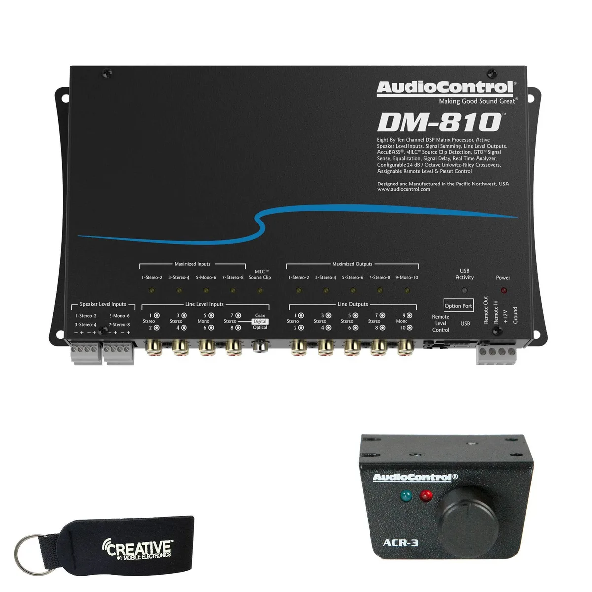 Audiocontrol AudioControl DM-810 8 Input 10 Output DSP Matrix Processor & ACR-3 Dash Remote car amplifier — product photo