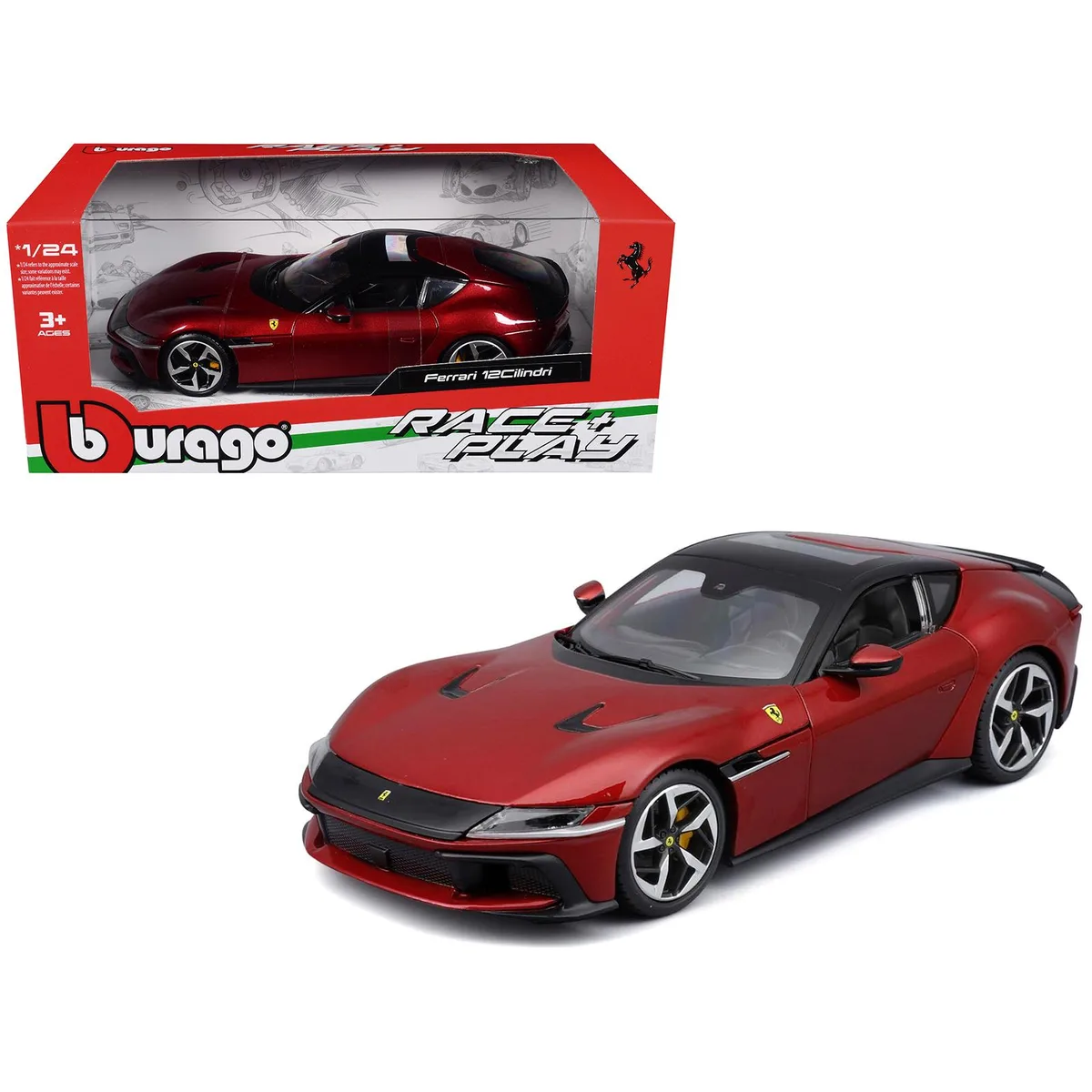 BBURAGO BBURAGO Ferrari 12Cilindri Red Metallic Black Top Race + Play 1/24 Diecast — product photo