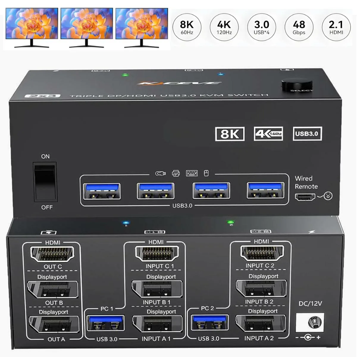 SMA SMA 203DH KVM Switch 3 Monitors 2 Computers 8K@60Hz 4K@144Hz — product photo
