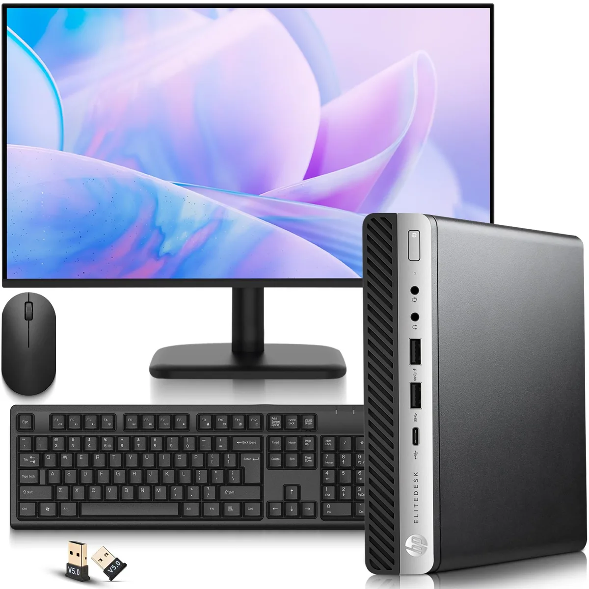 HP HP 800 G3 Mini PC i7-7700T 8GB DDR4 256GB SSD Windows 11 Pro 24" Monitor — product photo
