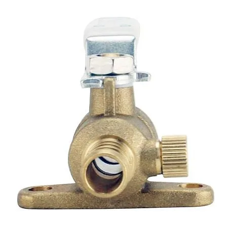 Brass ball valve with PEX barbs, drain port and mounting pad