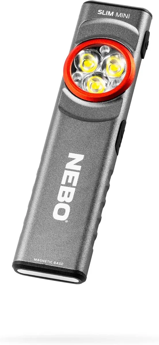 Compact rechargeable pocket flashlight with magnetic base and clip, matte finish, USB-C charging cable included