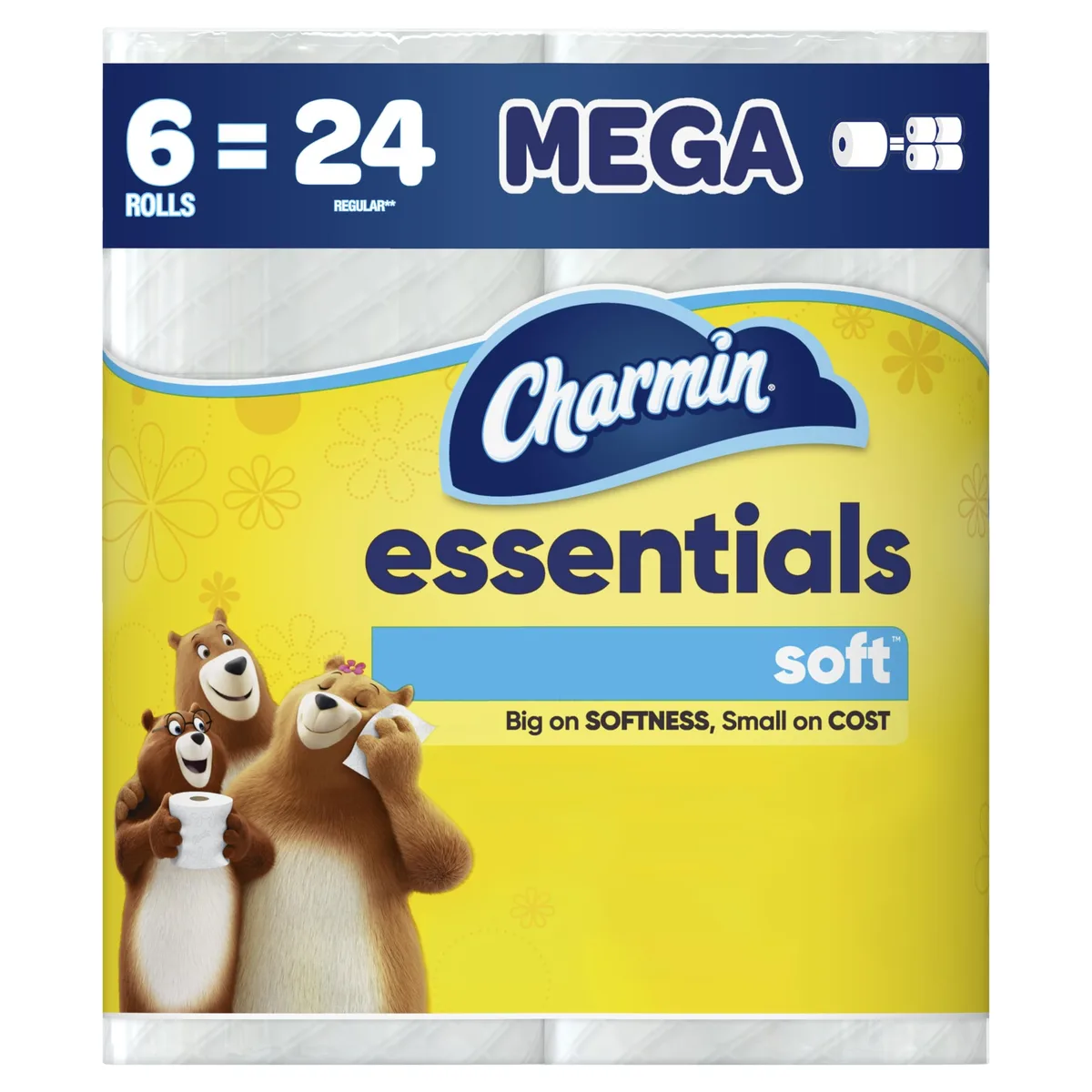  Essentials Soft Toilet Paper 6 Mega Rolls 330 sheets per roll indoor maintenance — product photo