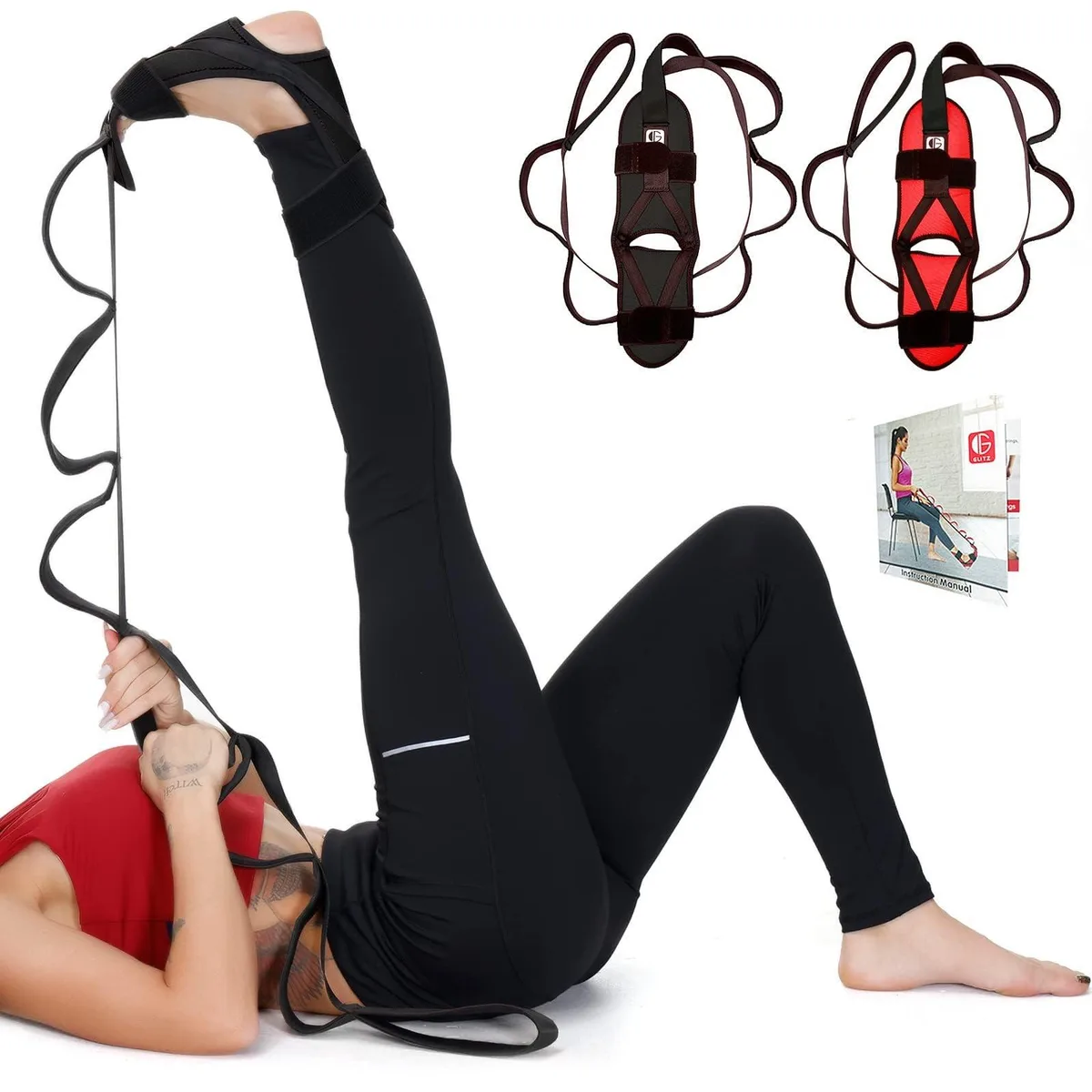 Black nylon foot stretcher strap with multiple loops, small size, pack of 10