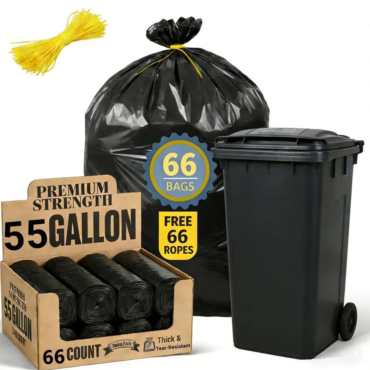 Baldwin 55 Gallon Trash Bags 3 Pack White — product photo