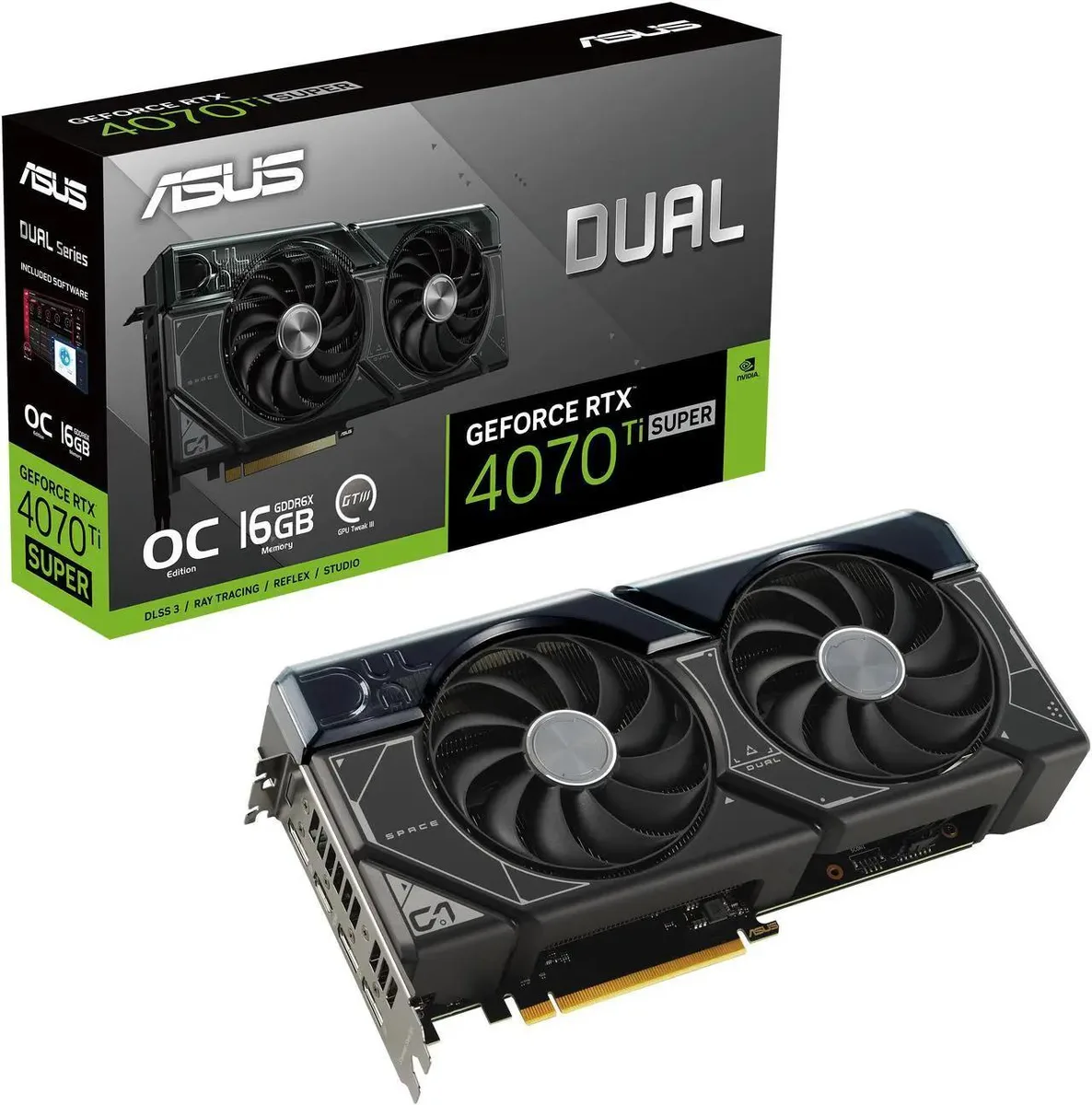 ASUS ASUS Dual GeForce RTX 4070 Ti SUPER OC Edition DUAL-RTX4070TIS-O16G graphics card — product photo
