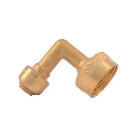 Brass push-fit elbow fitting with 90-degree bend
