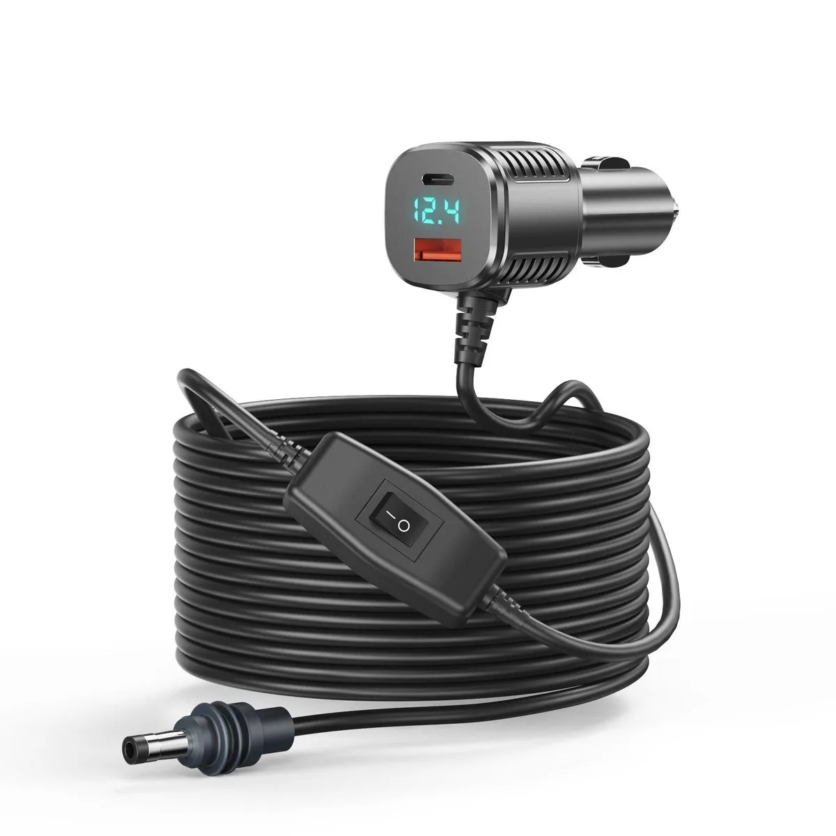  HAILOLY Starlink Mini 3-in-1 Car Charger 10FT 12V-48V DC USB-C PD 20W USB-A QC 18W Digital Display — product photo
