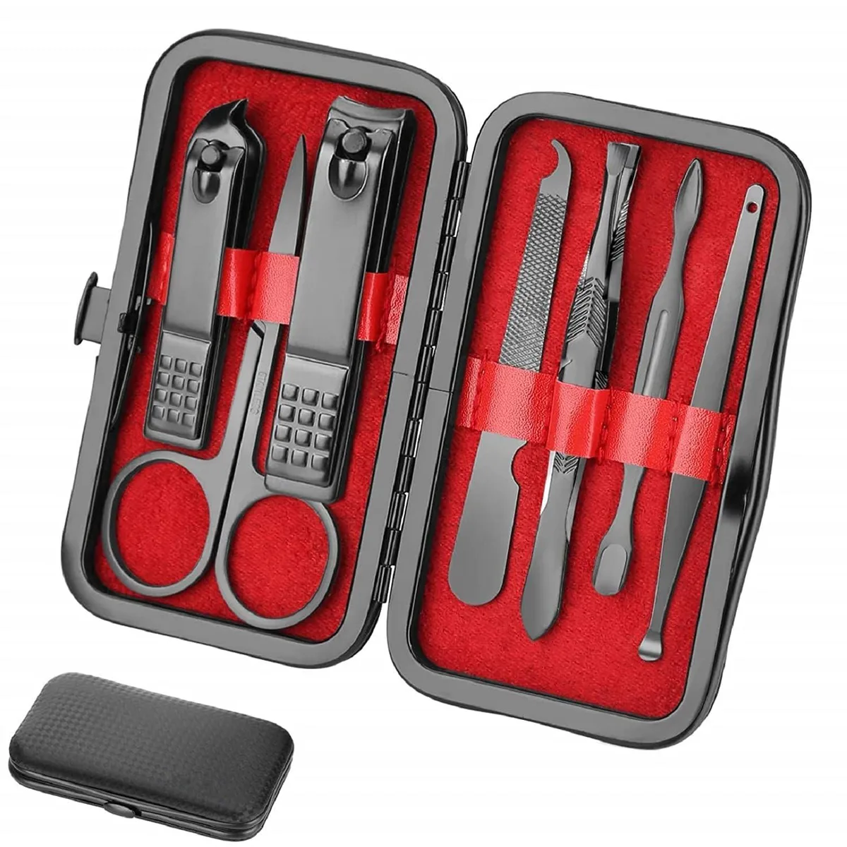 No Sew No Sew Manicure Set Black Red 7pcs Stainless Steel — product photo
