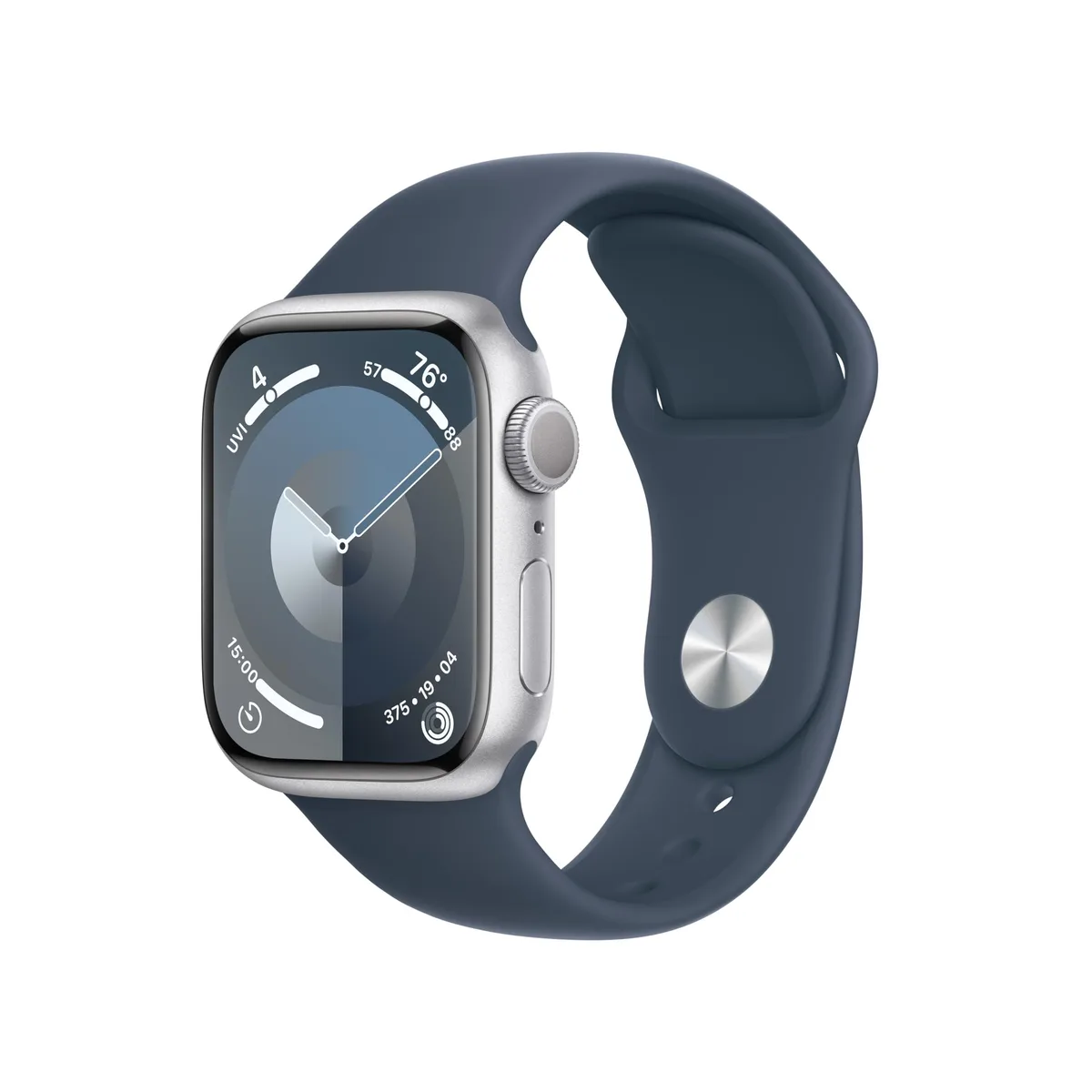 Apple Apple Watch Series 9 GPS 41mm Silver Aluminum Storm Blue Sport Band S/M — product photo