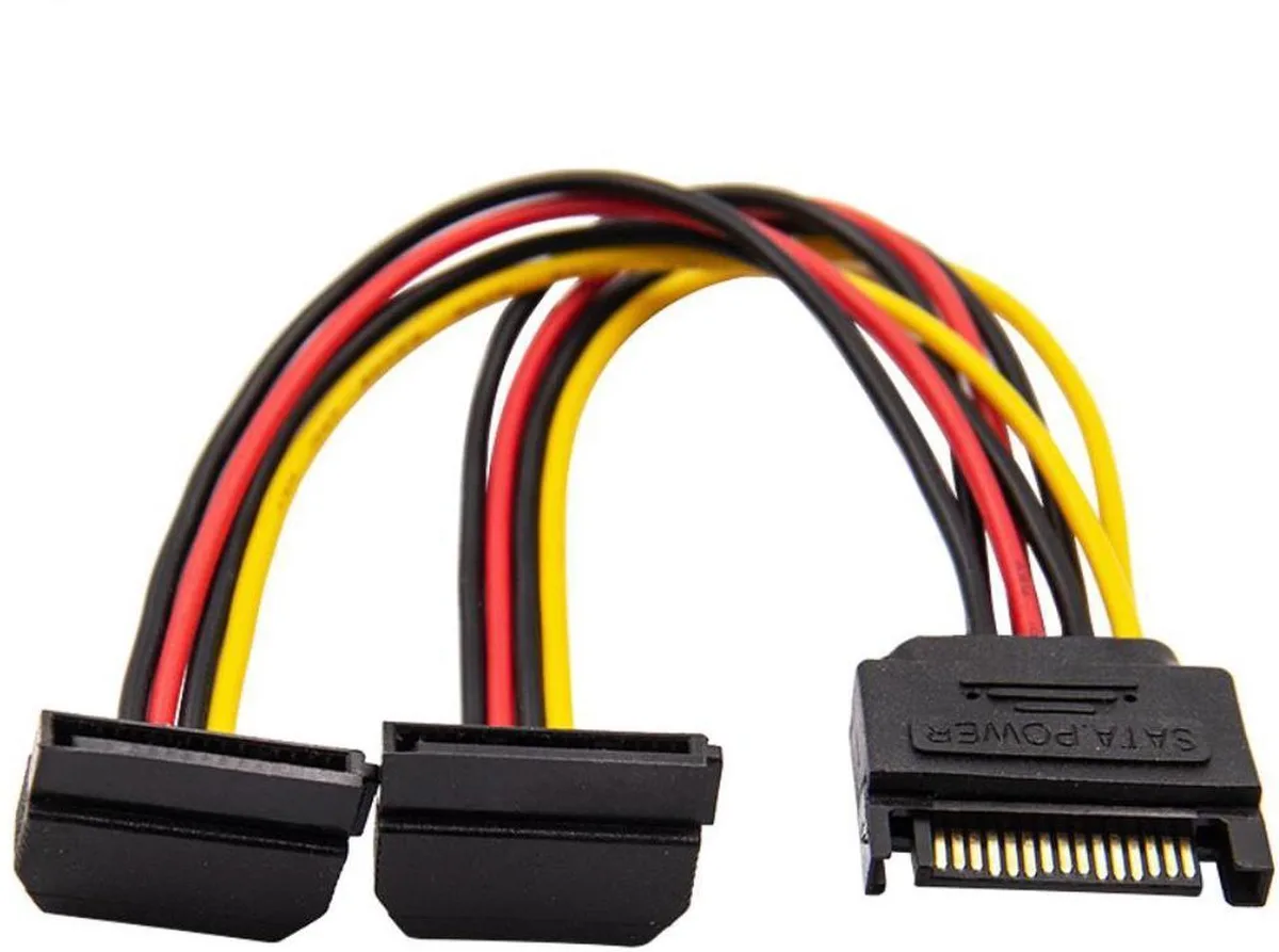 Vszerda Vszerda 90 Degree SATA 15-Pin Male to 2x 15P Female Y Splitter Power Cable — product photo