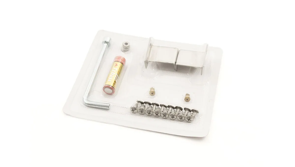 Plastic bag containing assorted metal screws bolts and washers