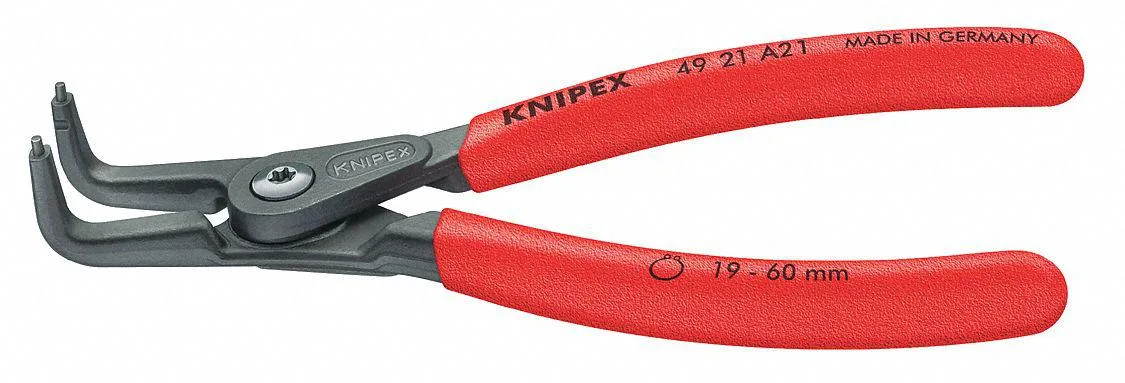 Grey 8-inch external circlip pliers with bent tips and plastic-dipped handles