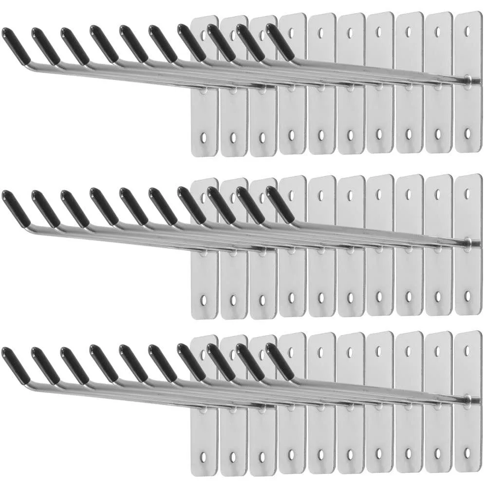 Thirty stainless steel wall hooks with rubber caps, 10cm length, screw mounted