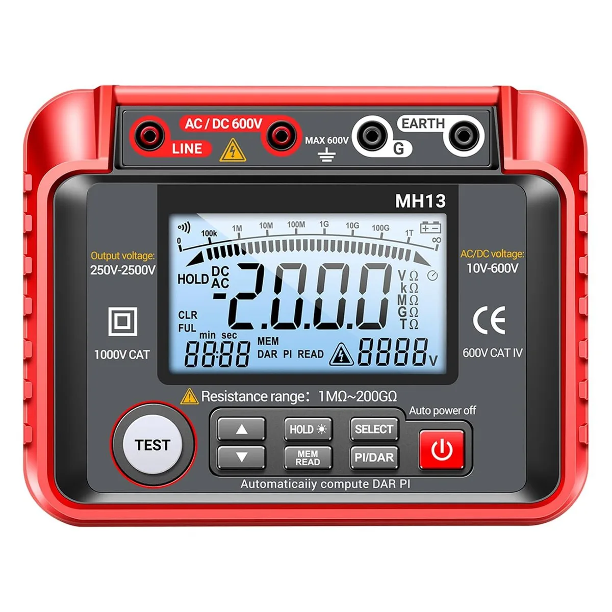 WUQ WUQ MH13 250V-2500V Insulation Resistance Tester 1M-200G 2000 Counts LCD 100 Data Storage — product photo