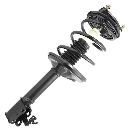 Unity 11248 front right complete strut assembly, silver metal housing with coiled spring and top mount