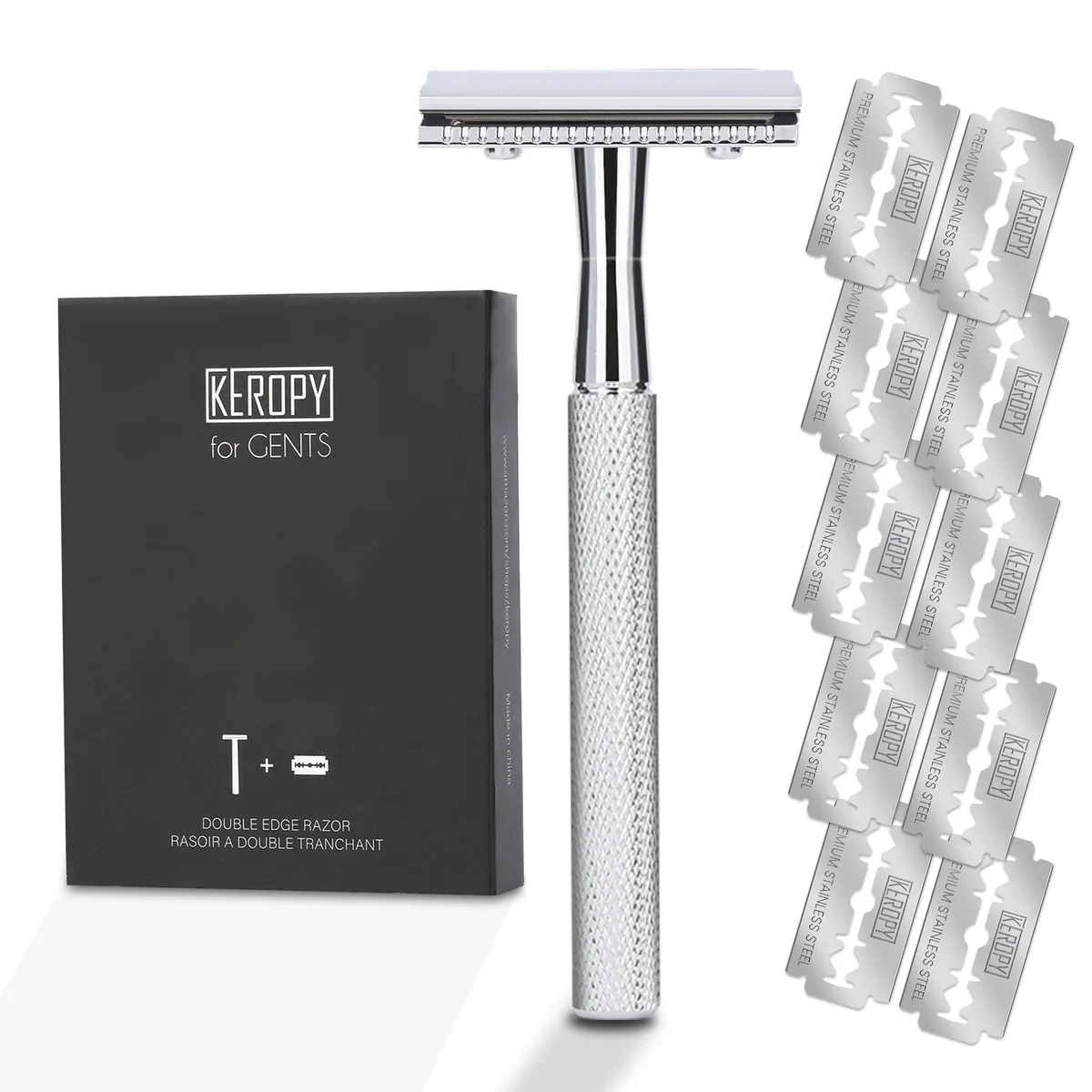 Black safety razor with five heads and ten blades