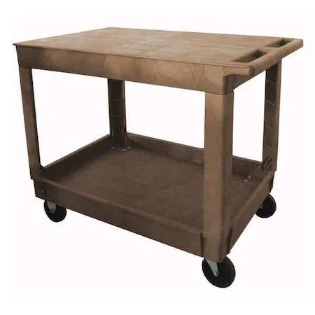 Beige two-shelf polypropylene utility cart with flat handle and four wheels