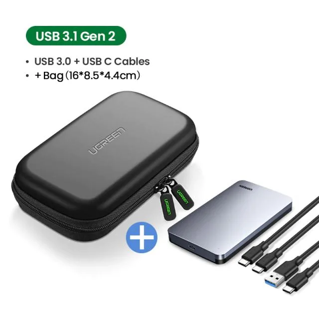 Hetai Tech Hetai Tech 2.5 SATA to USB C 3.1 Aluminum Enclosure 2 Cables Bag — product photo
