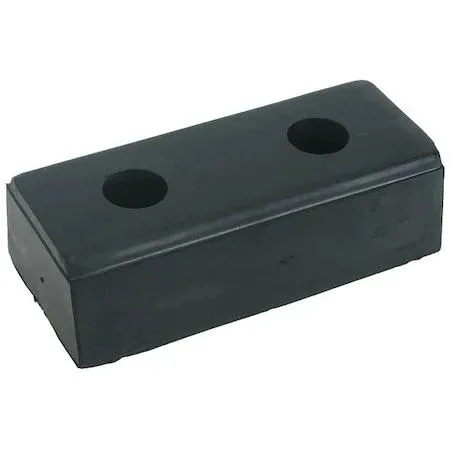 Four rectangular black rubber dock bumpers with bolt holes