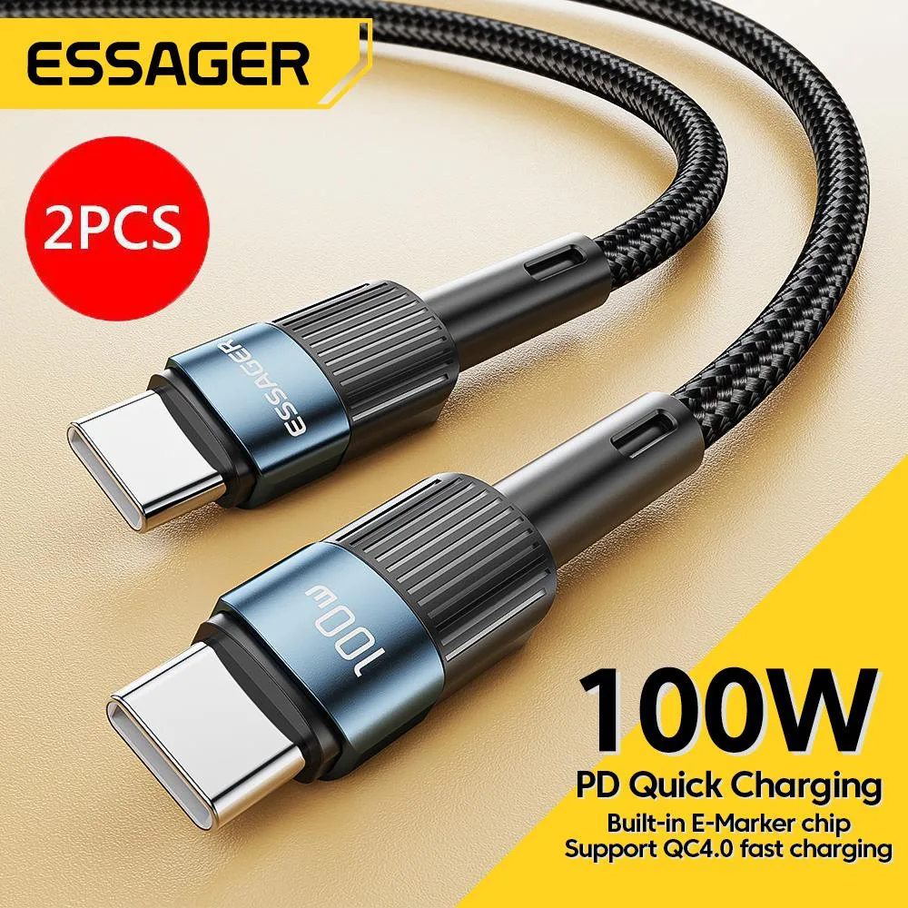 ESTONE ESTONE Essager XC100W USB-C to USB-C cable 3.3ft 2-pack blue 100W 480Mbps — product photo