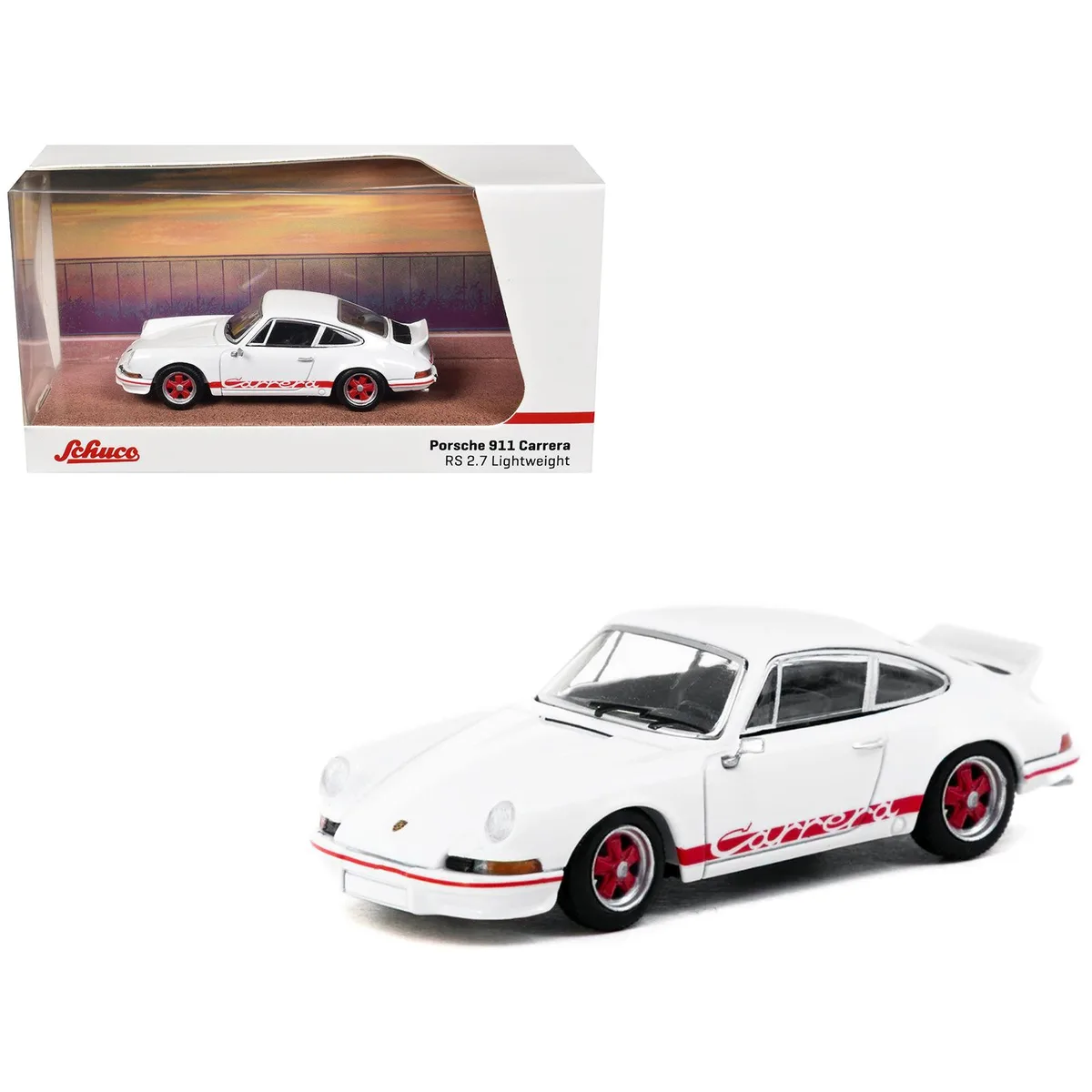 Schuco Schuco Porsche 911 Carrera RS 2.7 Lightweight White Red Stripes Collab64 1/64 Diecast Hobby Collectible — product photo