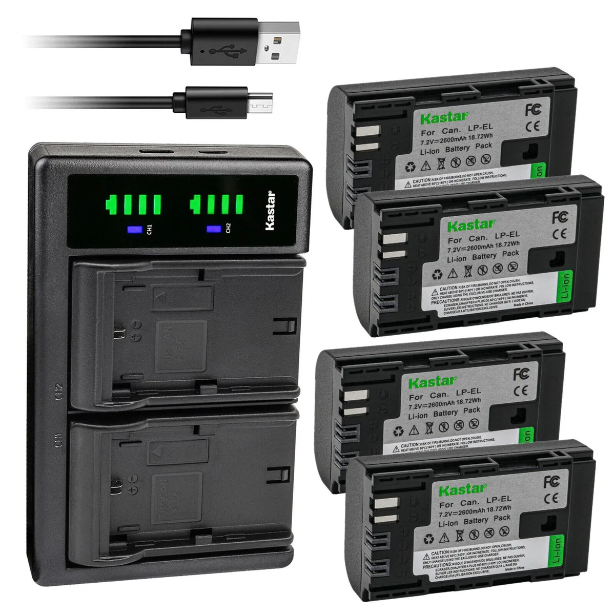 Kastar Kastar LP-EL 4-pack battery and USB charger 18.72 Wh — product photo