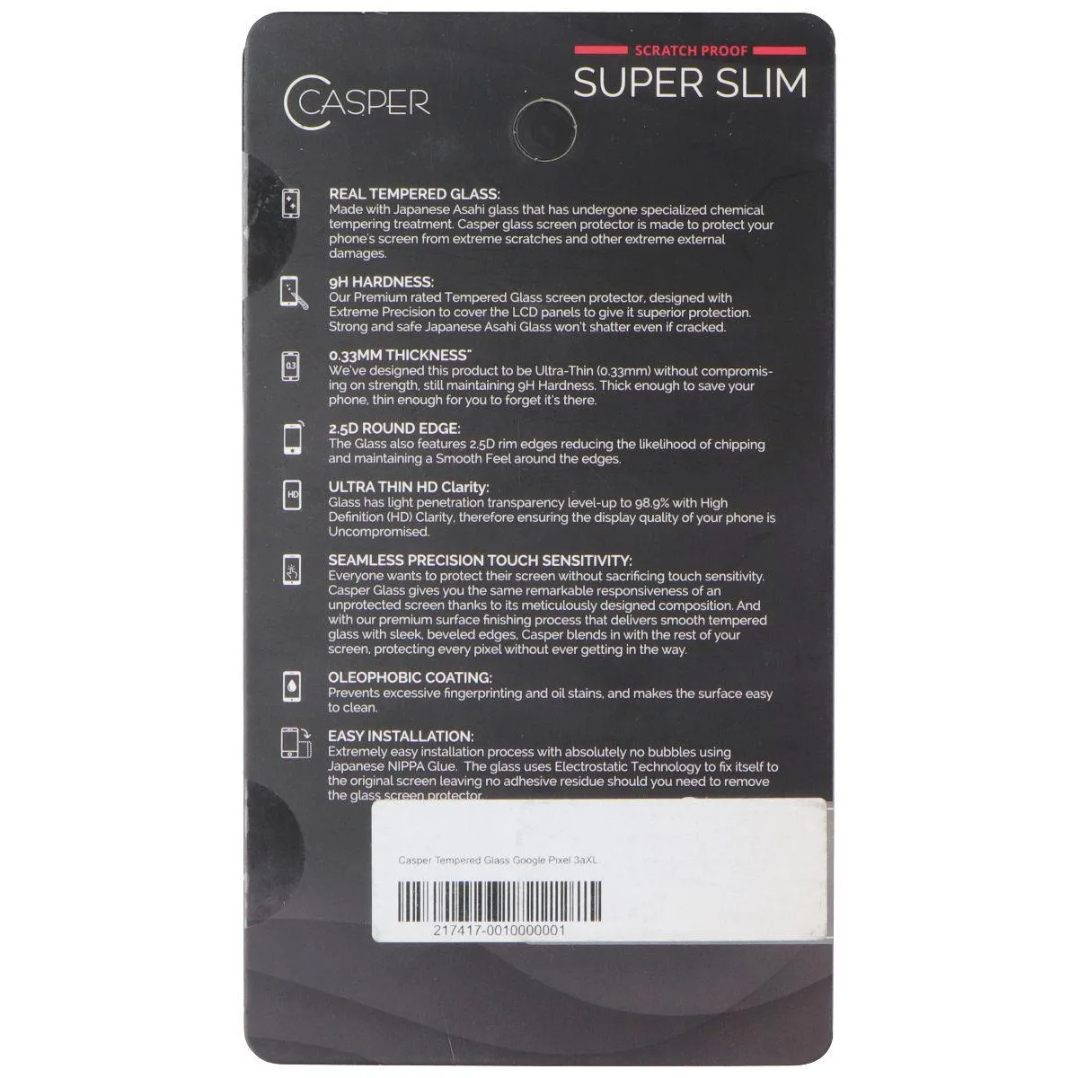 Casper Casper Premium Ultra Thin 9H Tempered Glass Cover for Google Pixel 3a XL .33mm 2.5D — product photo