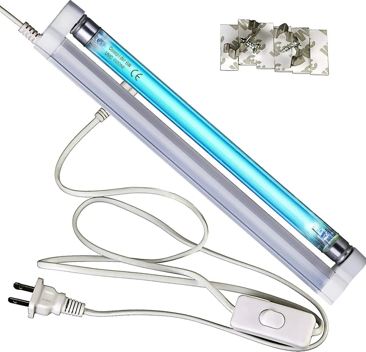 Slim 9.25in UV-C fluorescent tube with 5ft cord and plug