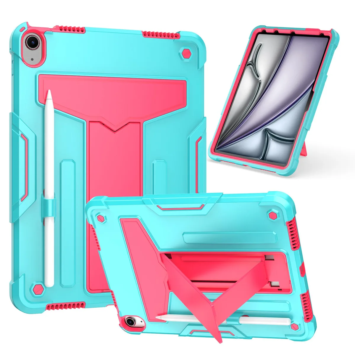 anicestore anicestore iPad Air 11/10.9" Rugged Case Cyan/Pink Kickstand — product photo