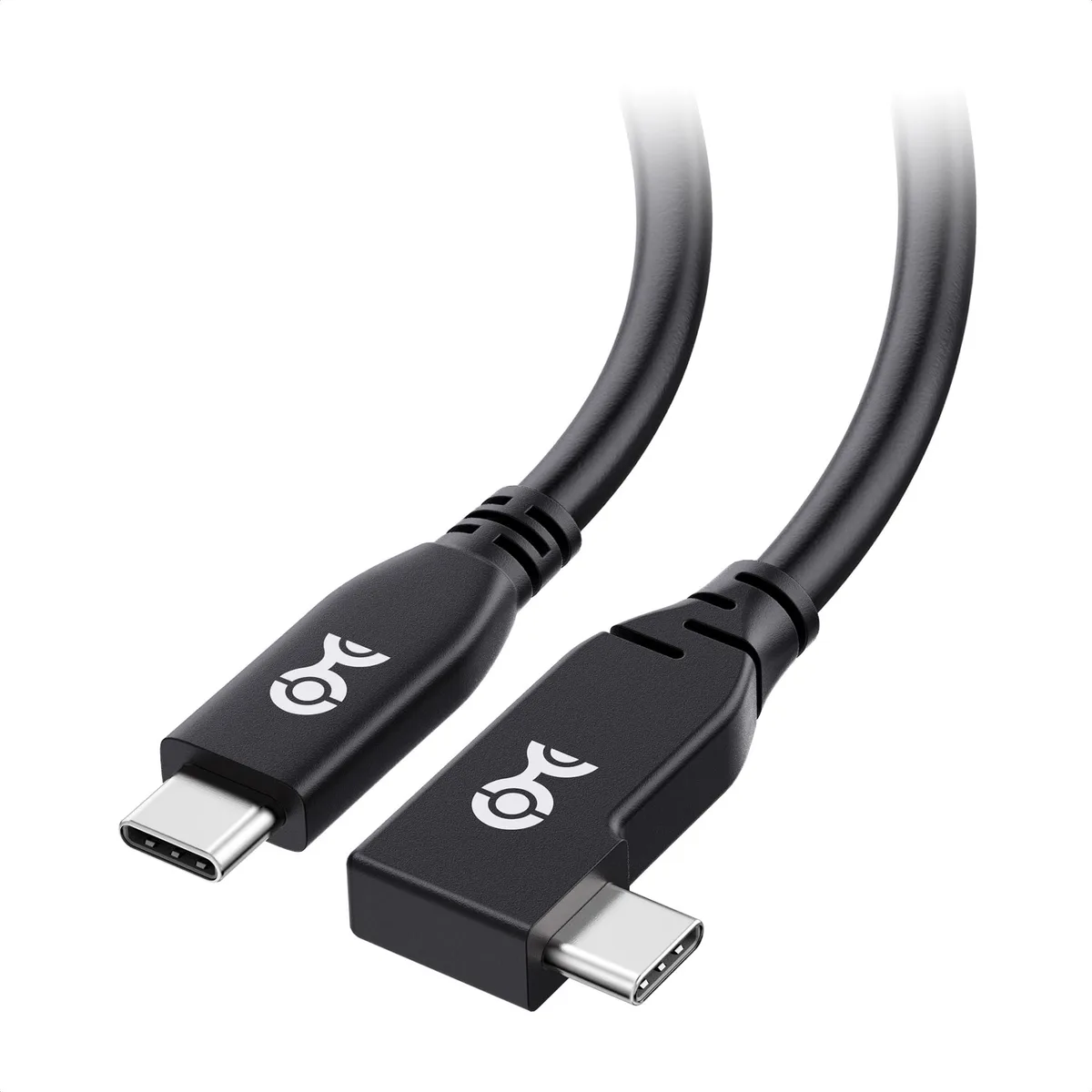 Black right-angle USB4 cable with USB-C connectors, 6.6 ft length