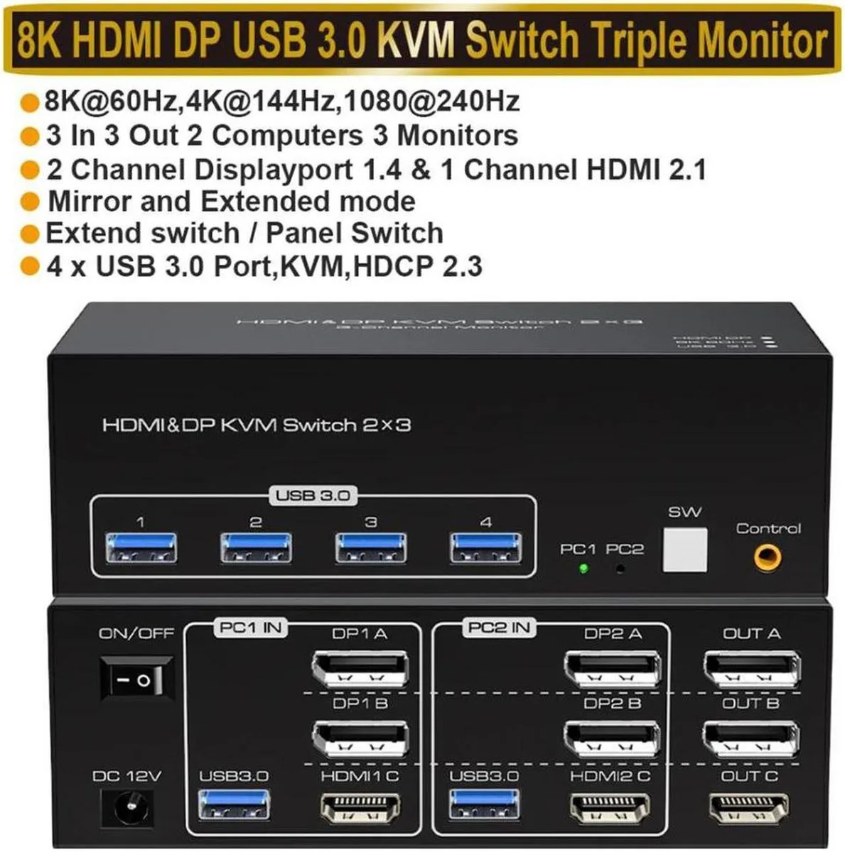 Vszerda Vszerda 8K 60Hz 4K 144Hz HDMI 2.1 DP 1.4 KVM Switch — product photo