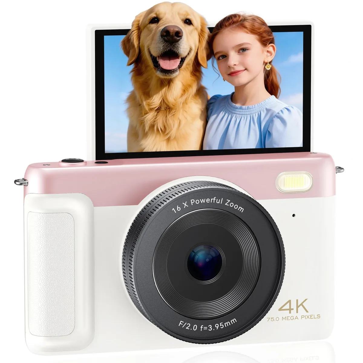 SVITOO CAM001 75MP 4K Digital Camera White Pink — product photo