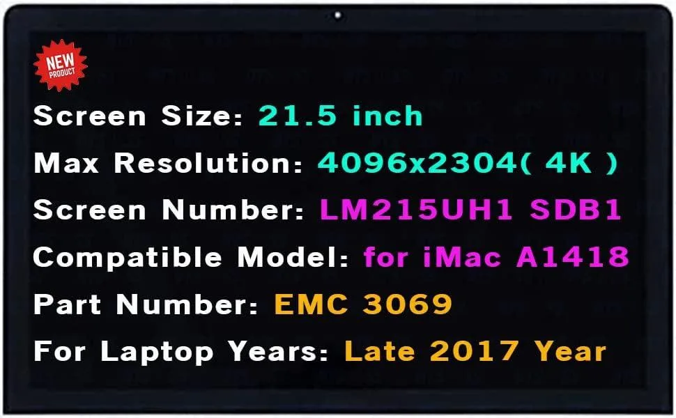 NUOLAISUN NUOLAISUN LCD Replacement LM215UH1 SDB1 for Apple iMac A1418 2017 21.5" 4K Retina — product photo