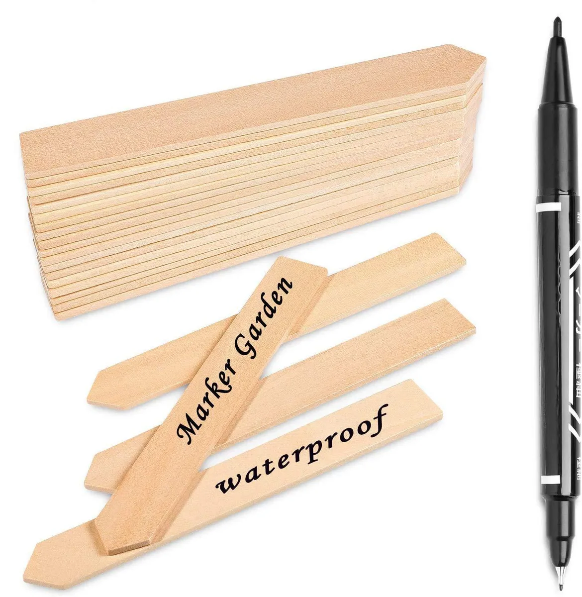  Whaline 50Pcs Wooden Plant Labels with Marker Pen 15.3 x 2 cm — product photo