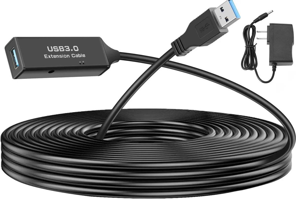 BUCIER BUCIER USB 3.0 Active Extension Cable A Male to A Female 16 Feet with 5V 2A Power Adapter — product photo